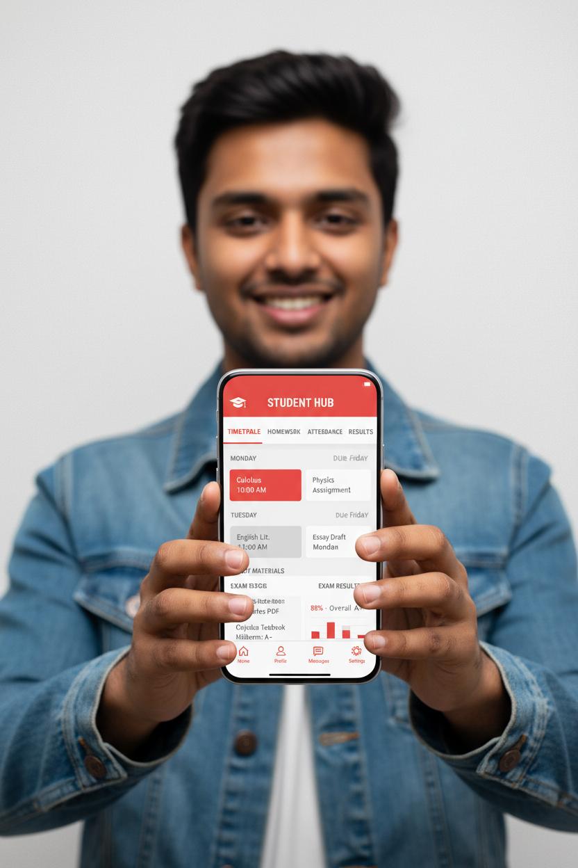 Quilbase Academy mobile app — student home, timetable, and assignments